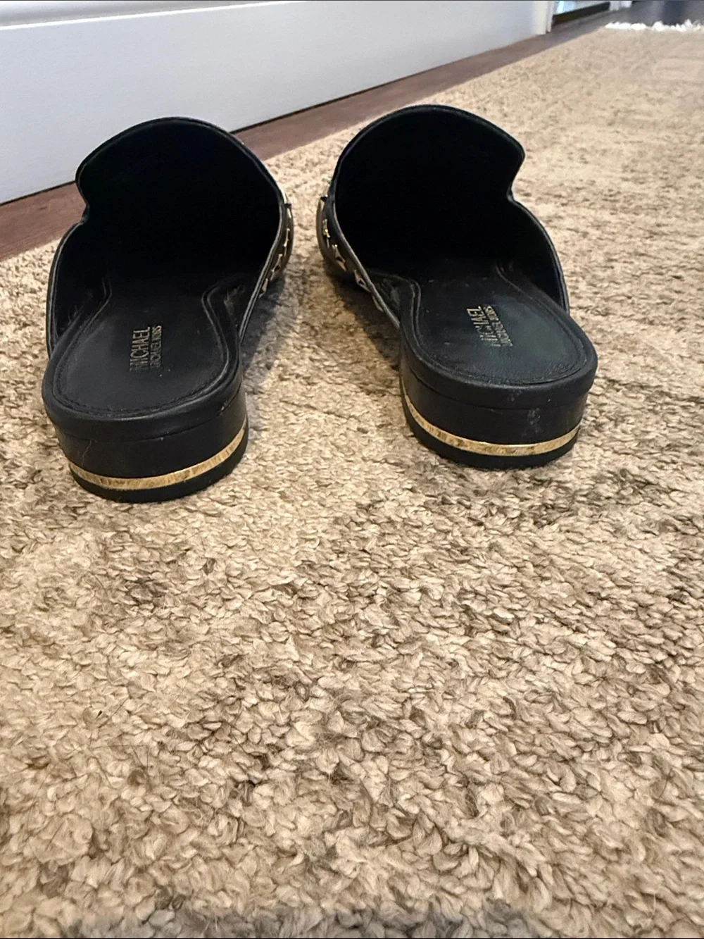 Michael Kors Black Leather Star-Stud Slide Mules